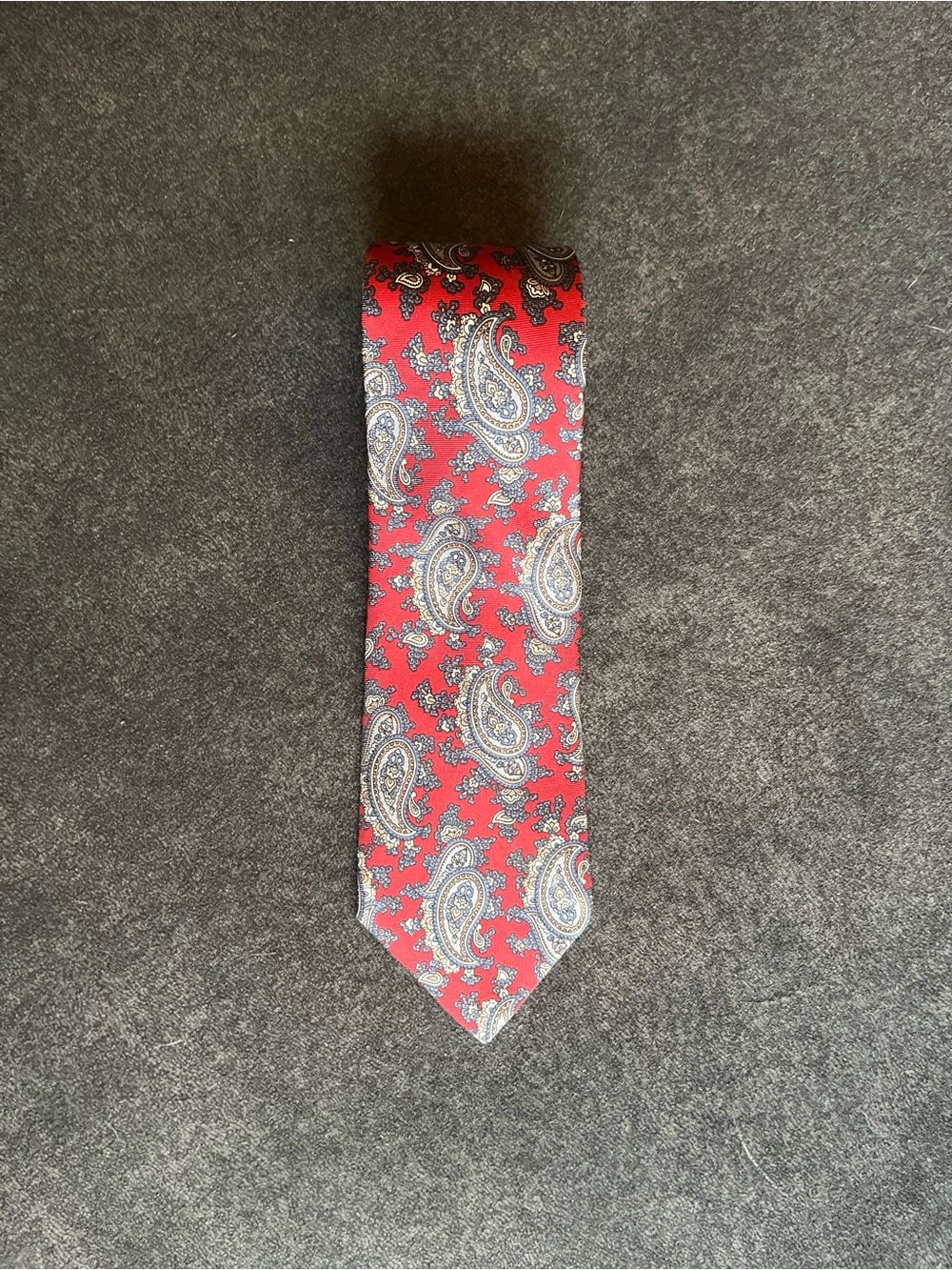Lanvin Red Paisley Silk Tie with Blue and White Accents